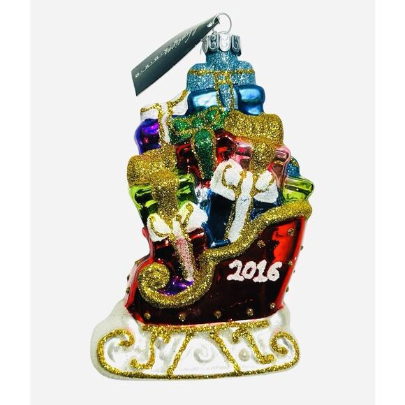 Christopher Radko 2016 Celebrations Sleigh Gifts Glass Christmas Ornament w Box - Picture 3 of 13